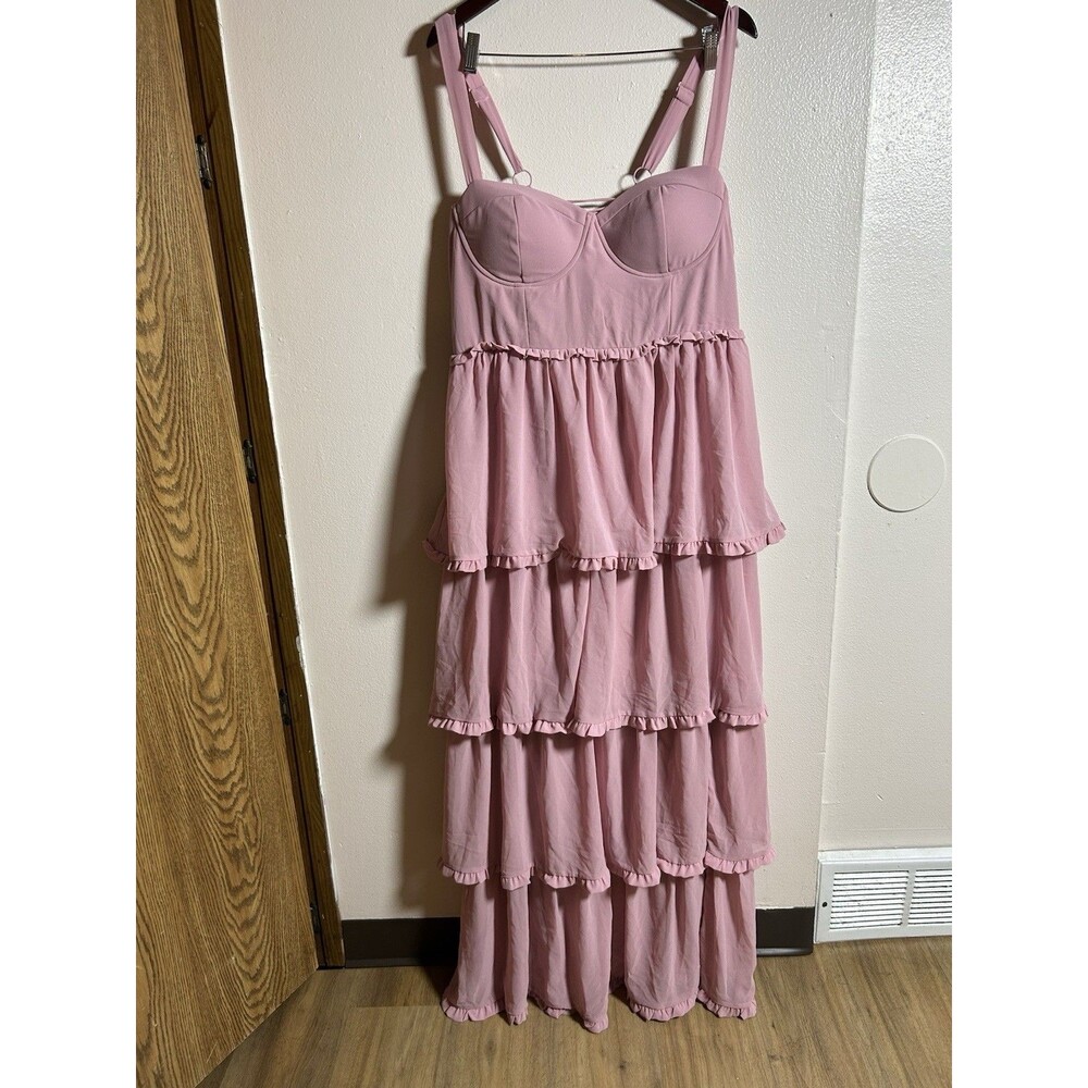 NWT Lulus Sophisticated Occasion Pink Bustier Lace-Up Maxi Dress Cocktail Sz 1X